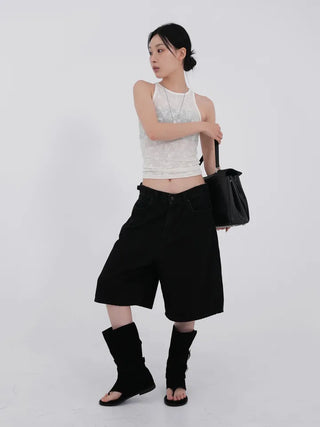 Perrin Mesh Wing Half Bermuda Denim Pants
