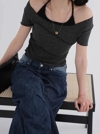Valenlia Fold Wide Denim Long Pants