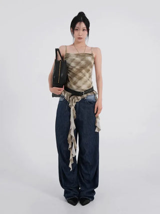 Valenlia Fold Wide Denim Long Pants