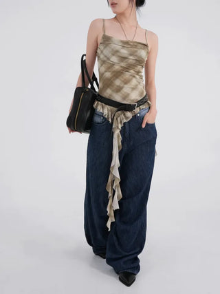 Valenlia Fold Wide Denim Long Pants