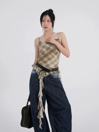 Valenlia Fold Wide Denim Long Pants