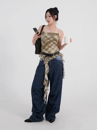 Valenlia Fold Wide Denim Long Pants