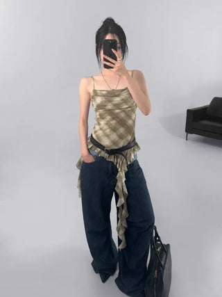 Valenlia Fold Wide Denim Long Pants