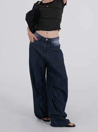 Valenlia Fold Wide Denim Long Pants