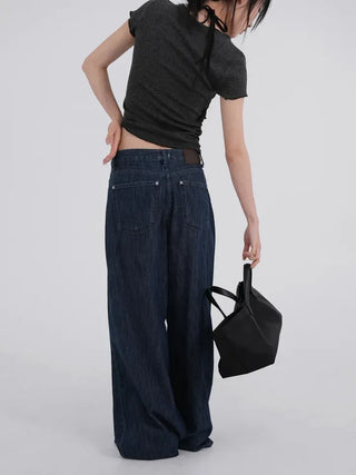 Valenlia Fold Wide Denim Long Pants