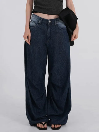 Valenlia Fold Wide Denim Long Pants