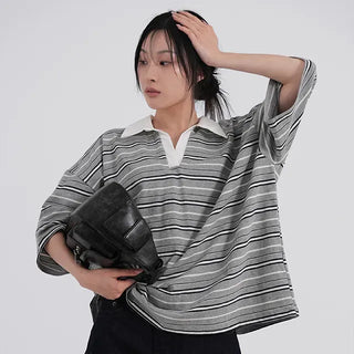 Zeraffin Striped Collar Oversized T-shirt