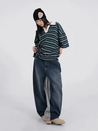 Zeraffin Striped Collar Oversized T-shirt