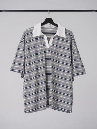 Zeraffin Striped Collar Oversized T-shirt