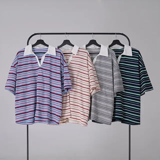 Zeraffin Striped Collar Oversized T-shirt