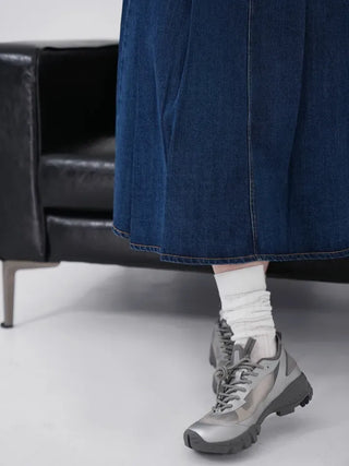 Paileena Pleated Denim Midi Skirt