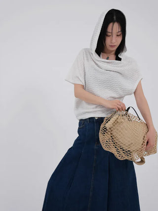 Paileena Pleated Denim Midi Skirt