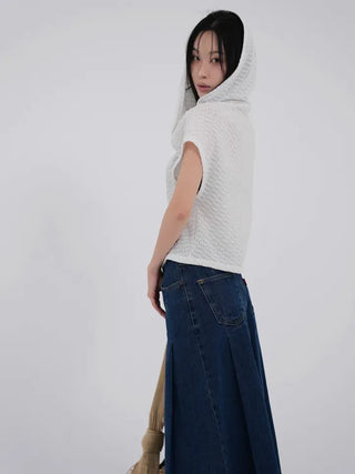 Paileena Pleated Denim Midi Skirt