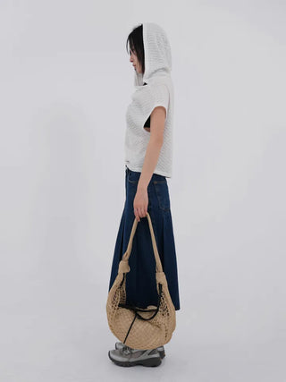 Paileena Pleated Denim Midi Skirt