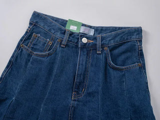 Paileena Pleated Denim Midi Skirt