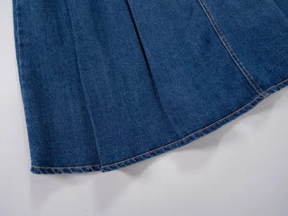 Paileena Pleated Denim Midi Skirt
