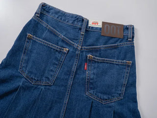 Paileena Pleated Denim Midi Skirt