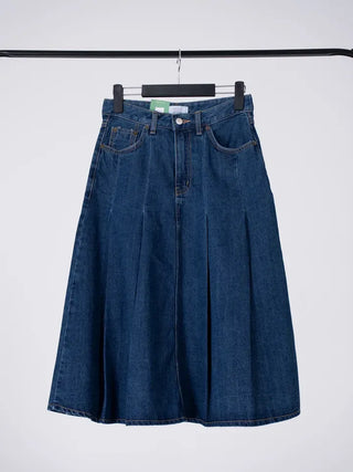 Paileena Pleated Denim Midi Skirt