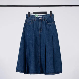 Paileena Pleated Denim Midi Skirt