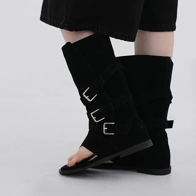 Wenirel Three-Buckle Suede Flip-flop Boots