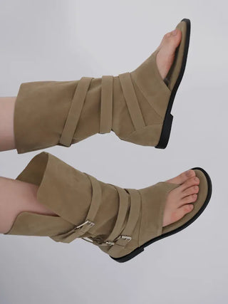 Wenirel Three-Buckle Suede Flip-flop Boots