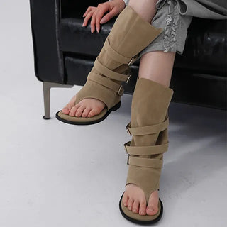 Wenirel Three-Buckle Suede Flip-flop Boots