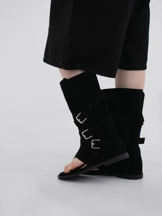 Wenirel Three-Buckle Suede Flip-flop Boots