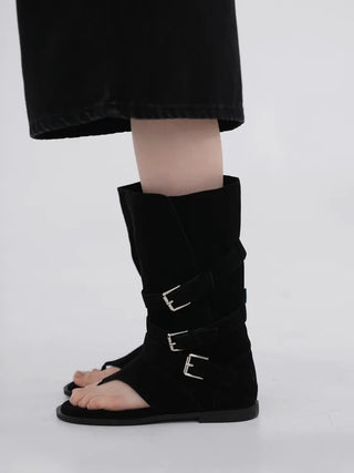 Wenirel Three-Buckle Suede Flip-flop Boots