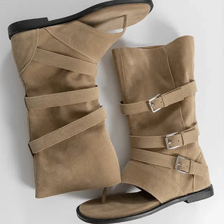 Wenirel Three-Buckle Suede Flip-flop Boots
