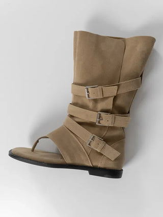 Wenirel Three-Buckle Suede Flip-flop Boots
