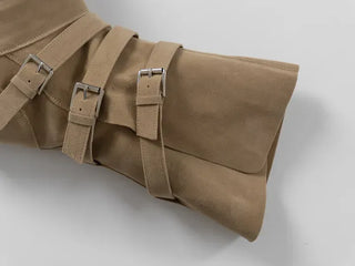 Wenirel Three-Buckle Suede Flip-flop Boots
