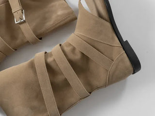 Wenirel Three-Buckle Suede Flip-flop Boots