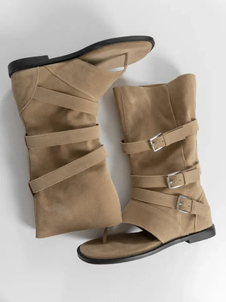 Wenirel Three-Buckle Suede Flip-flop Boots