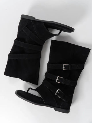 Wenirel Three-Buckle Suede Flip-flop Boots