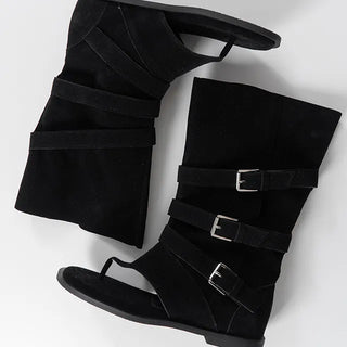 Wenirel Three-Buckle Suede Flip-flop Boots