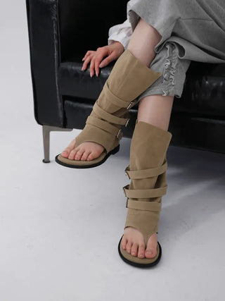 Wenirel Three-Buckle Suede Flip-flop Boots