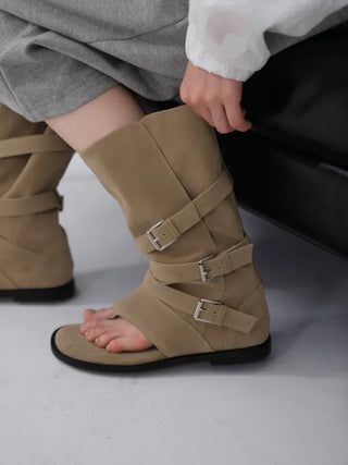 Wenirel Three-Buckle Suede Flip-flop Boots