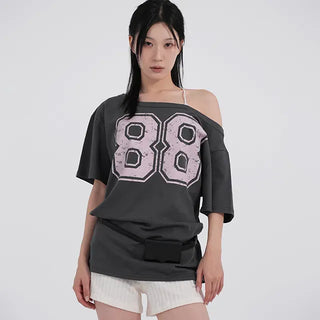 Neriel Numbering Short Sleeve One-Shoulder T-Shirt