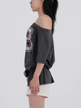 Neriel Numbering Short Sleeve One-Shoulder T-Shirt