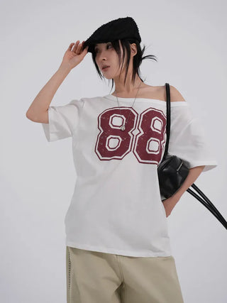 Neriel Numbering Short Sleeve One-Shoulder T-Shirt