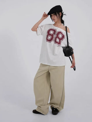 Neriel Numbering Short Sleeve One-Shoulder T-Shirt
