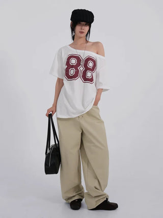 Neriel Numbering Short Sleeve One-Shoulder T-Shirt