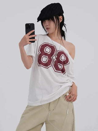 Neriel Numbering Short Sleeve One-Shoulder T-Shirt
