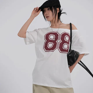 Neriel Numbering Short Sleeve One-Shoulder T-Shirt