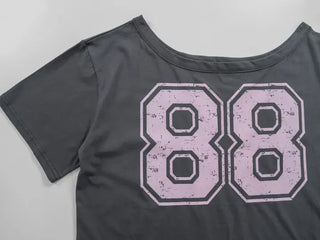 Neriel Numbering Short Sleeve One-Shoulder T-Shirt
