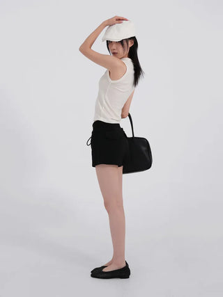 Arabelle Wide-Waisted Simple Cotton Shorts