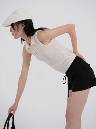 Arabelle Wide-Waisted Simple Cotton Shorts