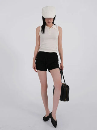 Arabelle Wide-Waisted Simple Cotton Shorts