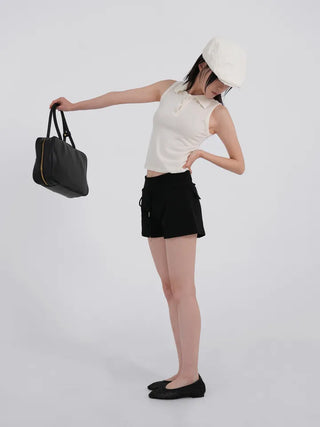 Arabelle Wide-Waisted Simple Cotton Shorts