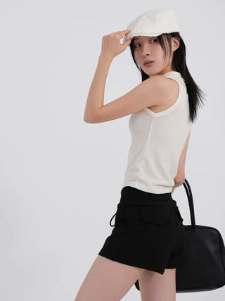 Arabelle Wide-Waisted Simple Cotton Shorts